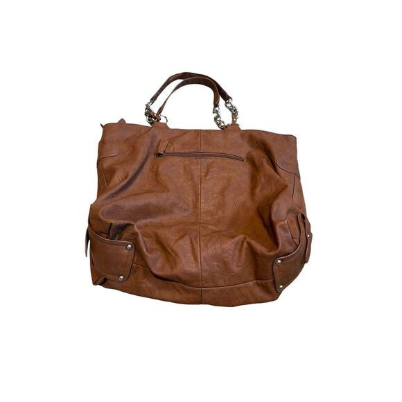 Kenneth Cole Reaction Brown Faux Leather Chain Hobo Tote Bag - Picture 2 of 3